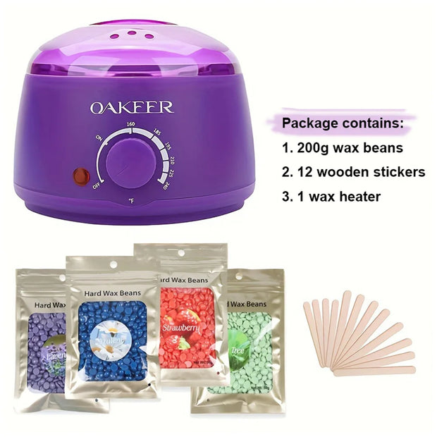 [EU Plug] 200ml Purple Wax Melting Machine + 200g Wax Beans Set, Wax Heating, Wax Hair Removal And Wax Therapy Machine