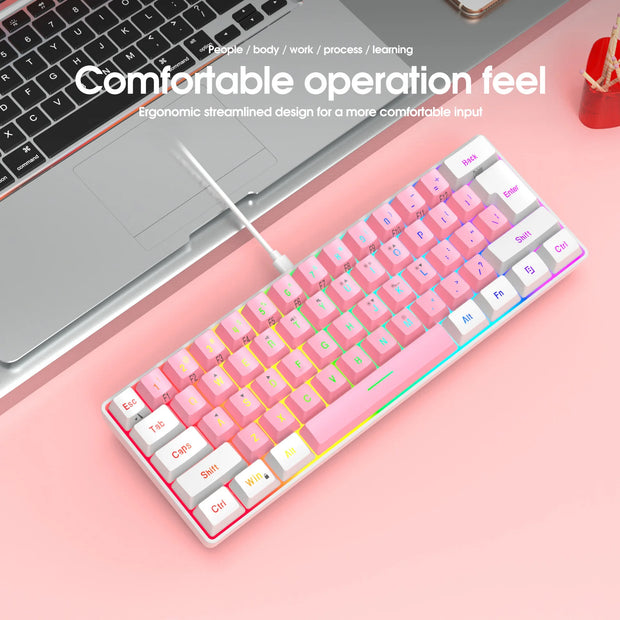 60% wired gaming keyboard, RGB backlight ultra compact mini keyboard, waterproof small compact 61 key keyboard for pc/Mac gamers