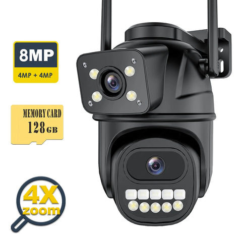 12MP 6K Outdoor WIFI Camera Zoom Three Lens Dual Screens PTZ Video Cameras Auto Tracking Home Security CCTV 8MP Surveillance Cam