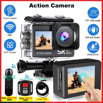 Action Camera 5K 4K60FPS EIS 48MP Wi-Fi Dual Screen 170D 8X Zoom Pre Record 30M Waterproof Sport Camera With Sony IMX576 Lens