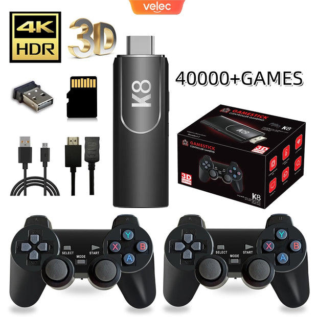 K8 Game Stick 4K HD Retro Video Game Console 64G 40000+ Games 40+Simulators Dual Wireless 2.4G Controller Console for Kids Gift