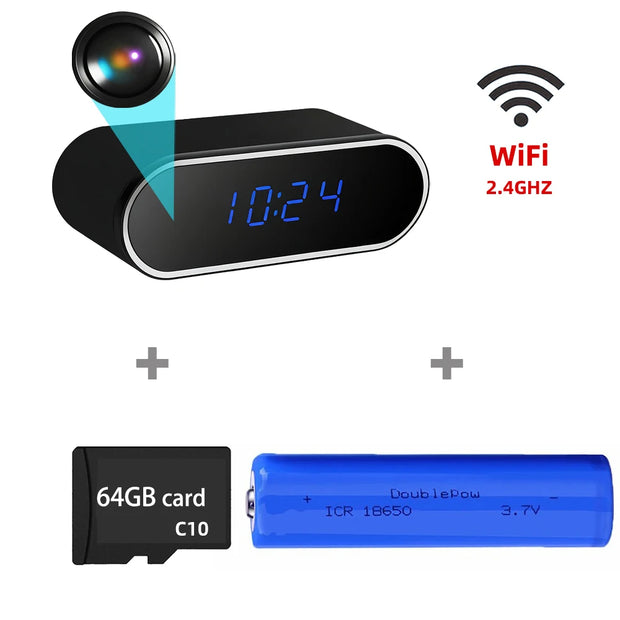 Wireless mini clock camera supports WiFi night vision IP HD 4K camera, used for home and office monitoring, nanny network cam