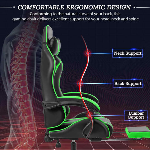 Massage Gaming Chair Racing Computer Desk Chairs Ergonomic Massage Lumbar Support High Back Adjustable Swivel Task Chair