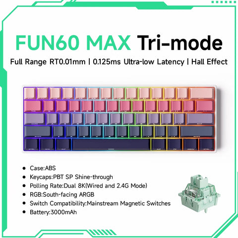 Akko MonsGeek FUN60 Mechanical Keyboard Magnetic Switch 60% Gaming Keyboards Rapid Trigger 0.01mm 8K ARGB HE/TMR Custom Keyboard