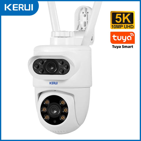 KERUI Outdoor 10MP 5K HD Dual Lens WiFi IP Camera Tuya Smart PTZ Wireless Home Security CCTV Video Surveillance Human Detection