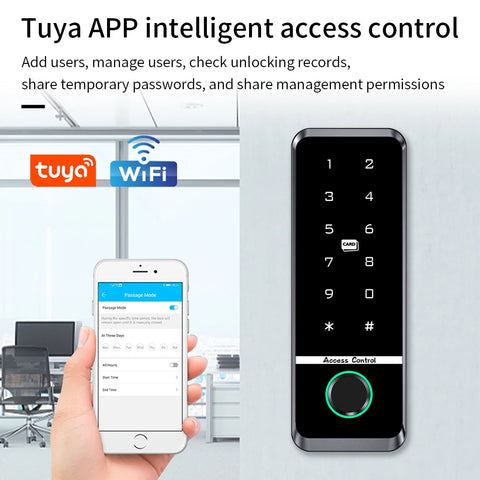 Dual Frequency WiFi Tuya Access Control Keyboard Fingerprint Door Lock ID+IC Card Reader Controler Keypad Waterproof Door System