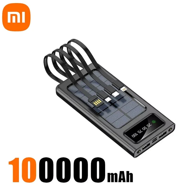 Xiaomi 200000mAh Solar Power Bank Large Capacity Mobile Power Fast Charging Battery With Dual USB 4 Cables For iPhone Samsung