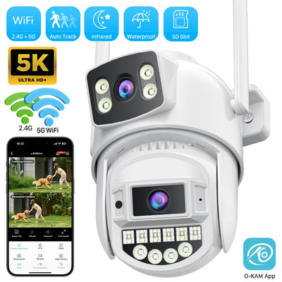 8MP 4K PTZ Wifi Camera Dual Lens with Dual Screen HD 10MP 5K Ai Human Detect Auto Tracking Wireless Outdoor Surveillance Camera