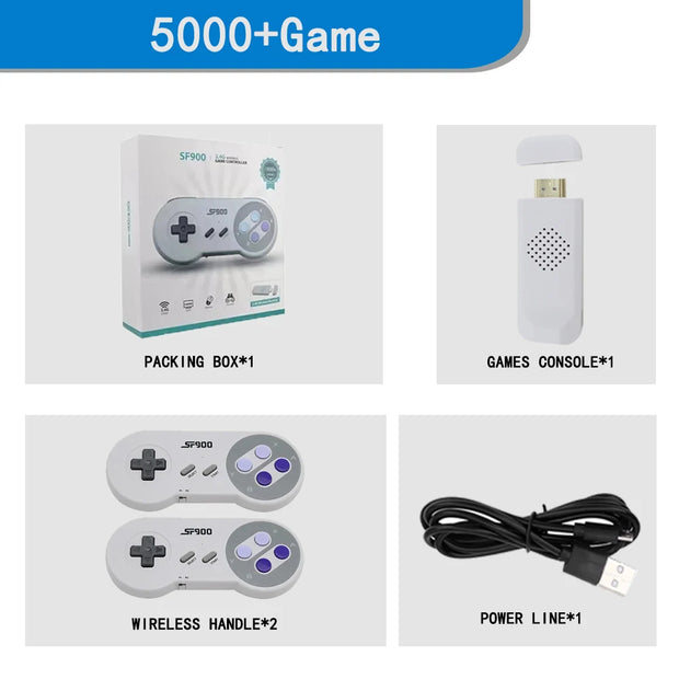 SF900 Video Game Console SNES NES Built in 5000 Games HDMI Video TV Game Stick 2.4G Wireless Controller Handheld Game Console