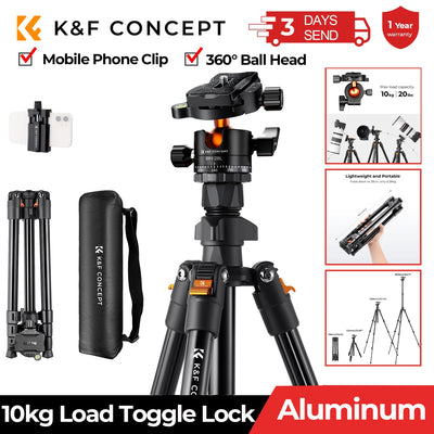 K&F CONCEPT Portable Aluminum Travel Tripod 22lbs/10kg Load Reflexible Toggle Lock Camera Tripod For DSLR Smartphone Video Stand