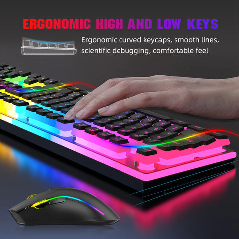 2025 New arrival HXSJ L96 104 keys 2.4G wireless pc keyboard mechanical feeling gaming keyboard and mouse combos for laptop game