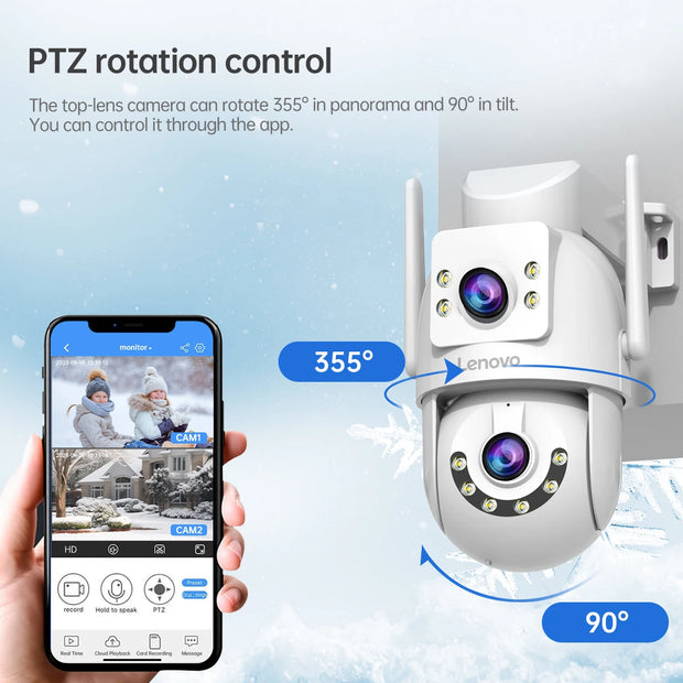 Lenovo HD PTZ Camera Outdoor 6MP Dual Lens Dual Screen 5G Wifi Auto Tracking CCCTV Camera Security Protection Video Surveillance