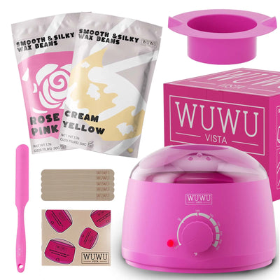 Waxing Kit WUWUVISTA Hair Removal Wax Kit Wax Melt Warmer Waxing Beads Face/Brazilian/Full Body/Bikini/Sensitiive skin(11 items)