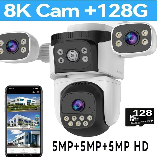 10K Home Security WiFi Camera Four Lens Four Screen  360° 10X Optical Zoom CCTV  Auto Tracking 20MP Wireless Surveillance IP Cam