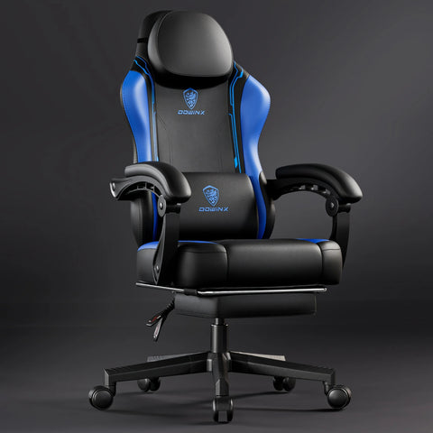 Gaming Chair - Ergonomic High Back Leather Computer Chair with Massage Lumbar Support, Footrest, and Pocket Spring Cushion