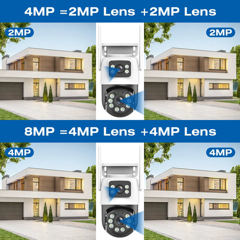 4K 8MP WiFi Surveillance Camera, Dual Lens, 4X Digital Zoom, AI Human Detect, ONVIF, Outdoor Security PTZ IP Cameras