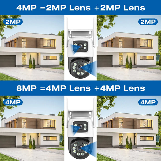 4K 8MP WiFi Surveillance Camera, Dual Lens, 4X Digital Zoom, AI Human Detect, ONVIF, Outdoor Security PTZ IP Cameras