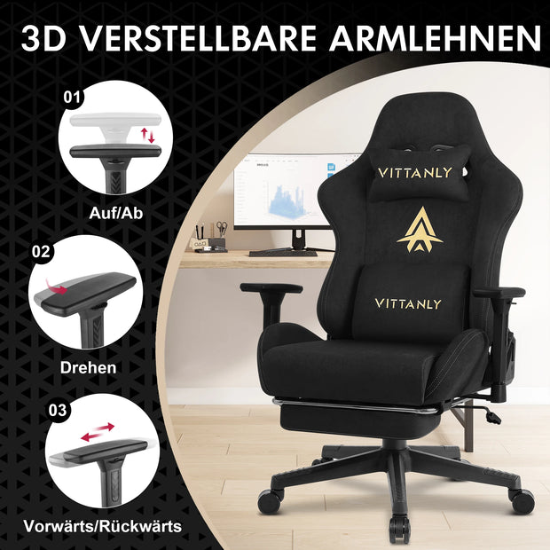 Gaming Chair Luxurious Breathable Office Chair Faux Suede Game Chair Ergonomic Gamer Chair With Footrest Headrest Lumbar Cushio