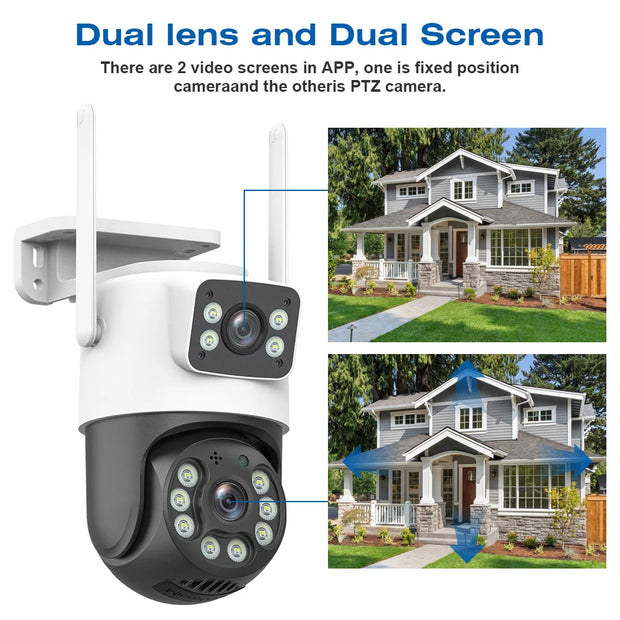 4K 8MP WiFi Surveillance Camera, Dual Lens, 4X Digital Zoom, AI Human Detect, ONVIF, Outdoor Security PTZ IP Cameras