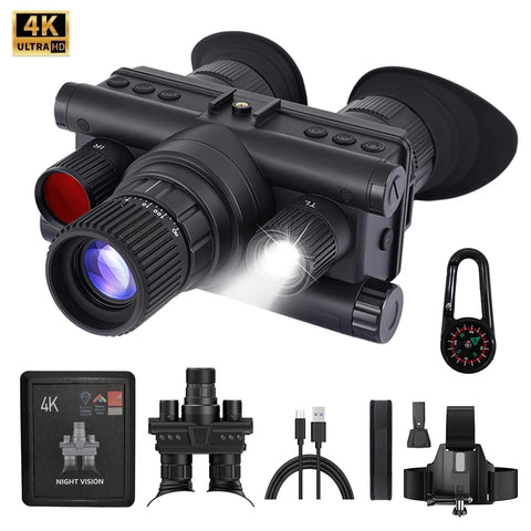 Digital Night Vision Binoculars Hunting 4K with IR Tacticle Flashlight Head Mounted Night Vision Goggles 8x Zoom 600M Long Range