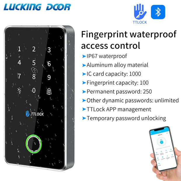 TTLOCK App Smart Lock Access Control Keypad Metal Reader Outdoor Fingerprint NFC Bluetooth Rfid Passcode Card Ip67 Waterproof