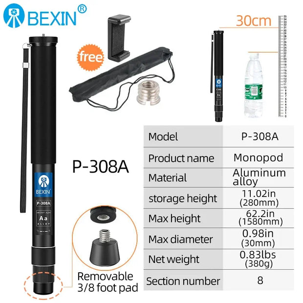 BEXIN Extendable Lightweight Portable Mini Camera Monopod Phone Stand Handheld Unipod Dslr Camera Video Monopod For Sony Canon