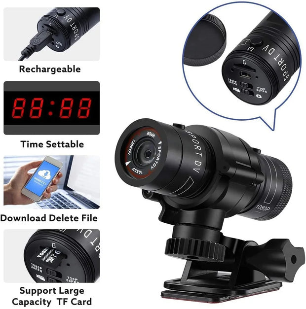 1080P Shotgun Camera Outdoor Waterproof Motorcycle Bike Helmet Camera Sports DV Video Recorder Mini Action Cam with Mount