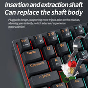 MUCAI MK61 USB Gaming Mechanical Keyboard 61 Keys Red Switch Wired Detachable Cable RGB Backlit Hot Swappable