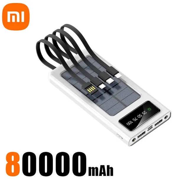 Xiaomi 200000mAh Solar Power Bank Large Capacity Mobile Power Fast Charging Battery With Dual USB 4 Cables For iPhone Samsung