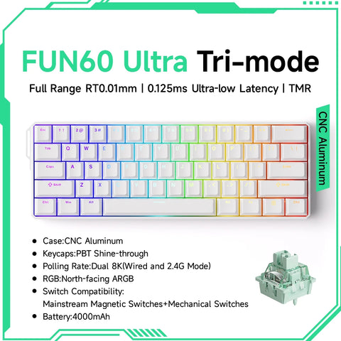 Akko MonsGeek FUN60 Mechanical Keyboard Magnetic Switch 60% Gaming Keyboards Rapid Trigger 0.01mm 8K ARGB HE/TMR Custom Keyboard