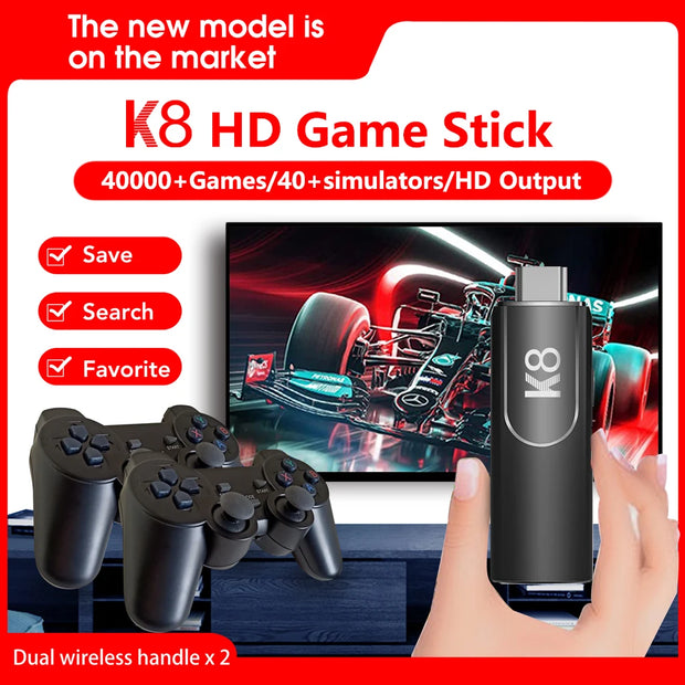 Retro Gaming Console K8 Video Game Stick 40+ Simulators with Dual 2.4G Wireless Controllers 64G 40000+ Games for Kids Gift