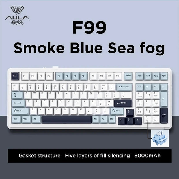 Aula F99 Gaming Mechanical Keyboard Three Mode 2.4g Wireless Bluetooth Wired Hot Swap PBT Gasket RGB For PC Laptop Gamer 99 Keys