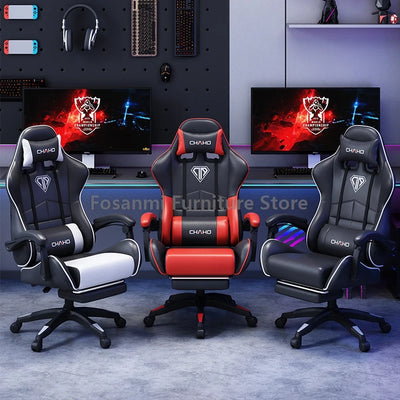 Leather Recliner Gaming Chair with Headrest and Waistrest Ergonomic Office Computer Armchair Adjustable Swivel Gamer Desk Chairs