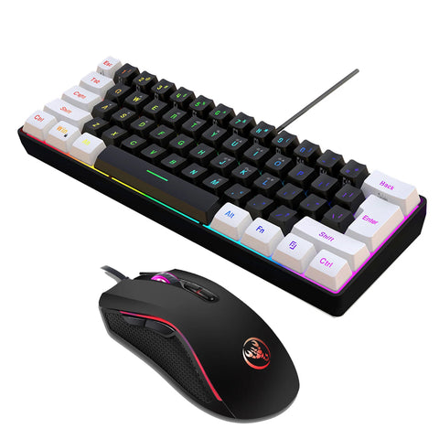 HXSJ V700BW+A869 USB Computer Keyboard and Mouse Kit with 61-key Wired RGB Backlight + Wired Gaming Mouse Colorful LED Lighting