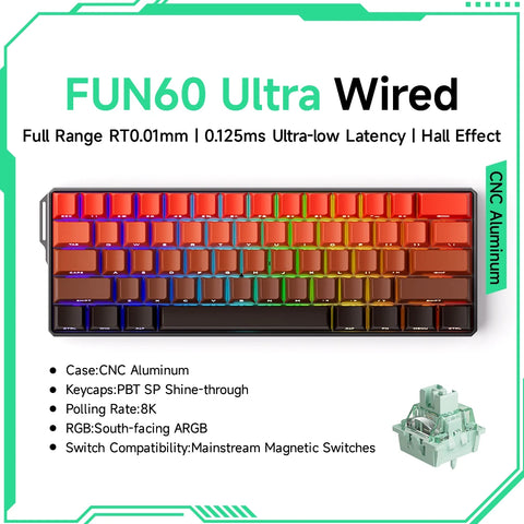 Akko MonsGeek FUN60 Mechanical Keyboard Magnetic Switch 60% Gaming Keyboards Rapid Trigger 0.01mm 8K ARGB HE/TMR Custom Keyboard