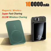 100000mAh Wireless Magnetic Power Bank 22.W Fast Charging Portable External Battery PowerBank Adapter For iPhone Huawei Samsung