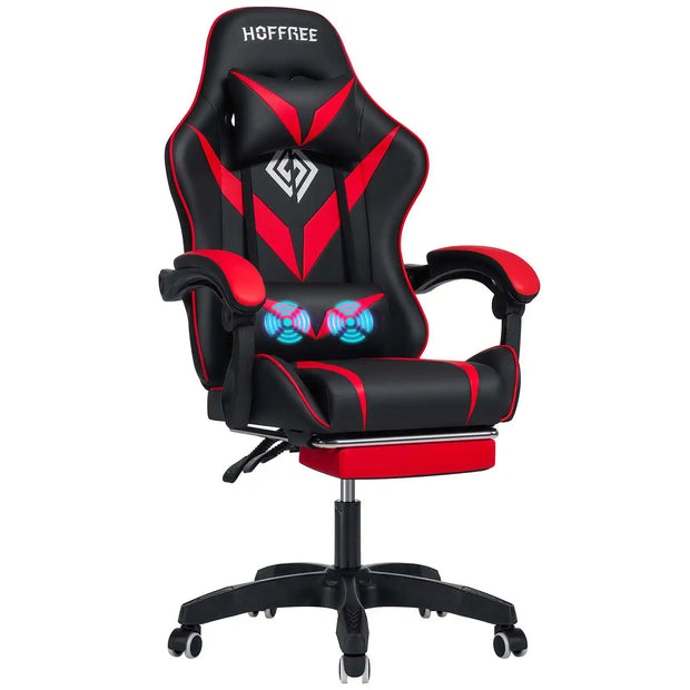 Gaming Chair with Footrest Racing Computer Desk Chairs Ergonomic Massage Lumbar Cushion Support High Back Adjustable Swivel Task