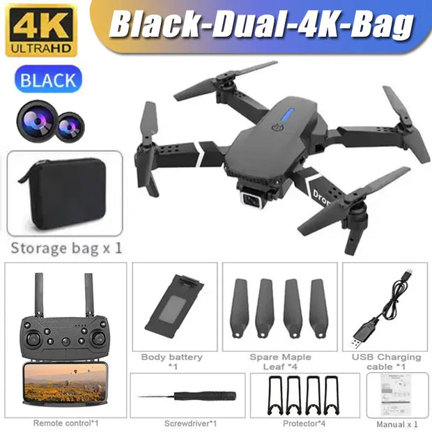 Professional Drone E88 4K Wide-Angle HD 1080P Camera WiFi FPV Height Hold Foldable RC Drone Quadrotor Helicopter Children's Toys