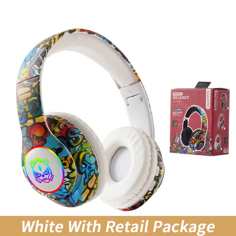 Graffiti Bluetooth Headphones Wireless RGB LED Light Gaming Headsets With Mic Low Latency For Kids Boy Girl Gift Support TF Card