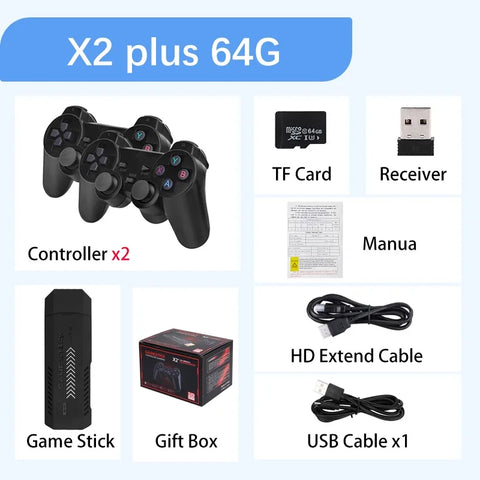 X2 Plus 128G 30000 Games Retro Game Console w/ GD10 Pro Stick- 4K/3D/HD +Wireless Controller