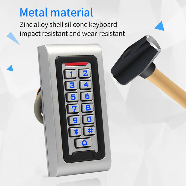 Outdoor RFID Access Controller Zinc Metal Keypad Card Reader IP67 Waterproof 125KHz 10pcs Keyfob for Door Access Control System