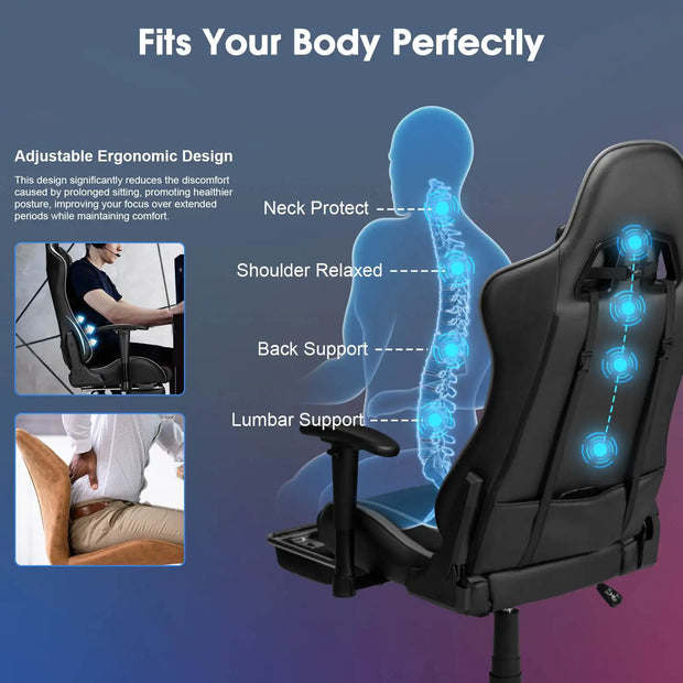 Gaming Chair Massage Ergonomic New Customized PU Massage Computer Office Chairs High Back Design Lumbar Relax Seat