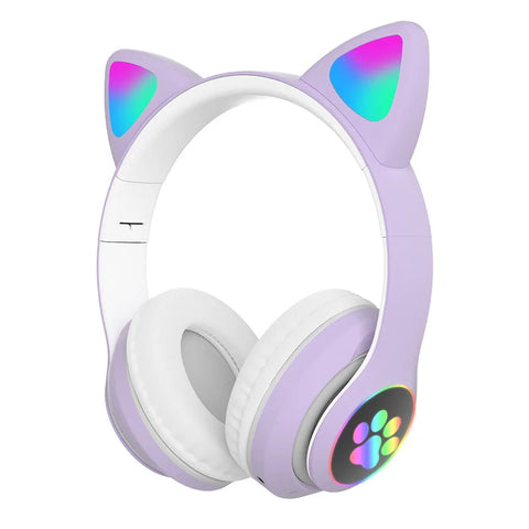 P47M Wireless Headphone Flash Light Cute Cat Bluetooth with Mic Control LED Stereo Music Helmet Phone Bluetooth Headset Gift