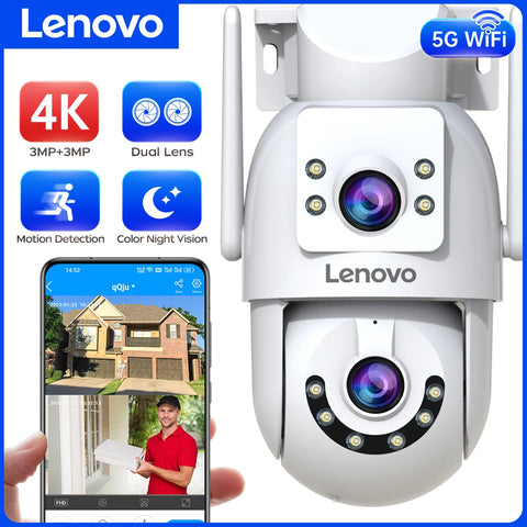 Lenovo HD PTZ Camera Outdoor 6MP Dual Lens Dual Screen 5G Wifi Auto Tracking CCCTV Camera Security Protection Video Surveillance