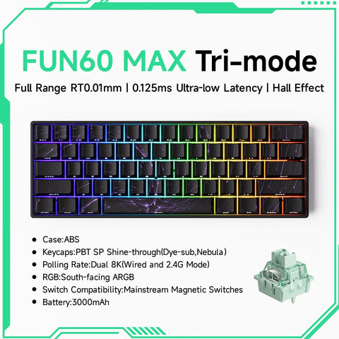 Akko MonsGeek FUN60 Mechanical Keyboard Magnetic Switch 60% Gaming Keyboards Rapid Trigger 0.01mm 8K ARGB HE/TMR Custom Keyboard