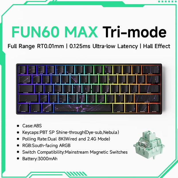 Akko MonsGeek FUN60 Mechanical Keyboard Magnetic Switch 60% Gaming Keyboards Rapid Trigger 0.01mm 8K ARGB HE/TMR Custom Keyboard