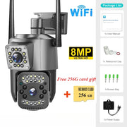 4K 8MP Dual Lens WiFi IP Camera Free 256GB memory card gift Night Vision Ai Human Detect PTZ Outdoor Video Security Protection