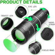 16x52 Monocular Telescope,Portable Long Range HD Powerful monocular 망원경 For Birdwatching Hiking Concert Photography монокуляр