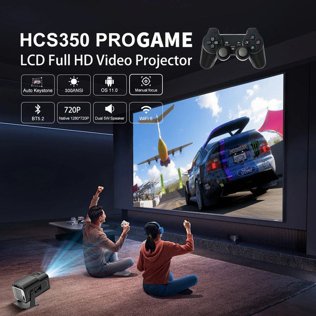 HCS350 Pro Game Consoles Projector WIFI Portable Intelligent Beamer Quad core ARM Cortex-A53 Support GB PS1 PSP NES SFC Games