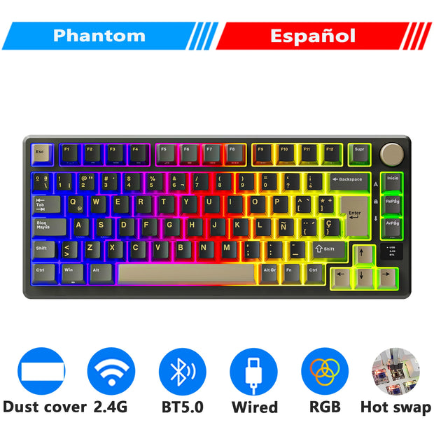 M75 RK ROYAL KLUDGE 2.4G Wireless/Bluetooth/USB-C Mechanical Keyboard 81Keys RGB Hot-Swappable Gasket Gamer Keyboard with Screen